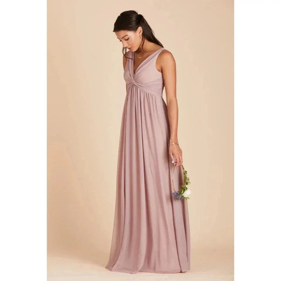 NWT Birdy Grey Lianna Maxi Dress Twisted V-Neck Empire Waist Mesh Mauve Size XS - Picture 4 of 12